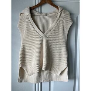 Pilcro Anthropologie XL Cream V-Neck Hooded Knit Boxy Sweater Vest Preppy